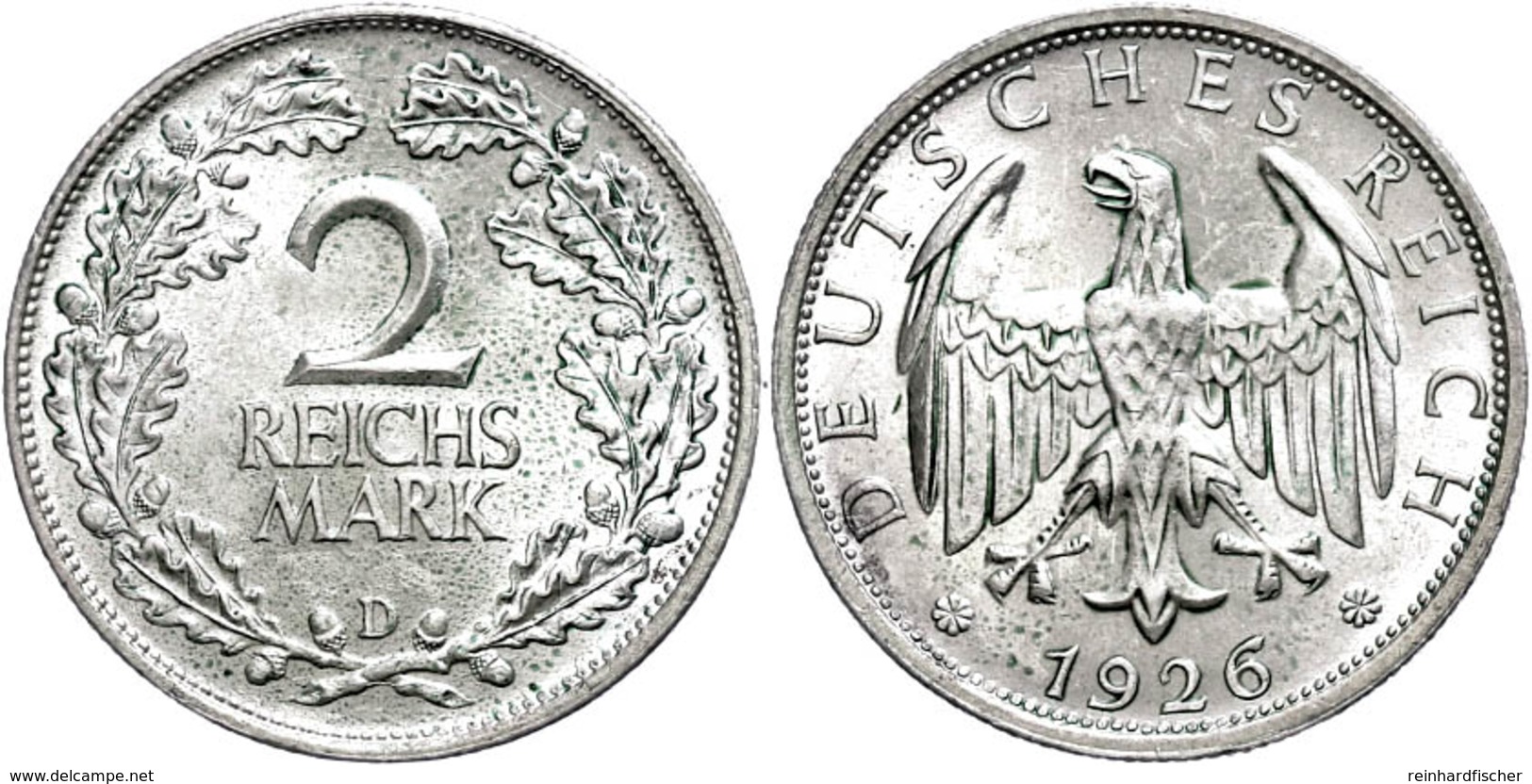 155 2 Reichsmark, 1926, D, Etwas Grünspan, F. St., Katalog: J. 320 - Sonstige & Ohne Zuordnung