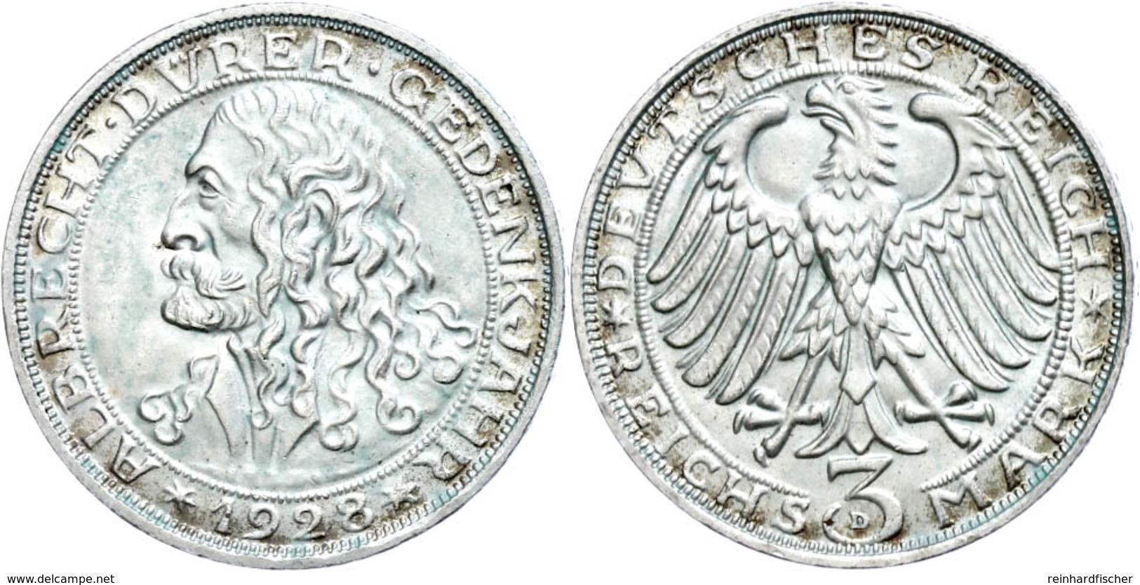 161 3 Reichsmark, 1928, Dürer, Etwas Grünspan, Kl. Rf., Vz-st., Katalog: J. 332 Vz-st - Andere & Zonder Classificatie