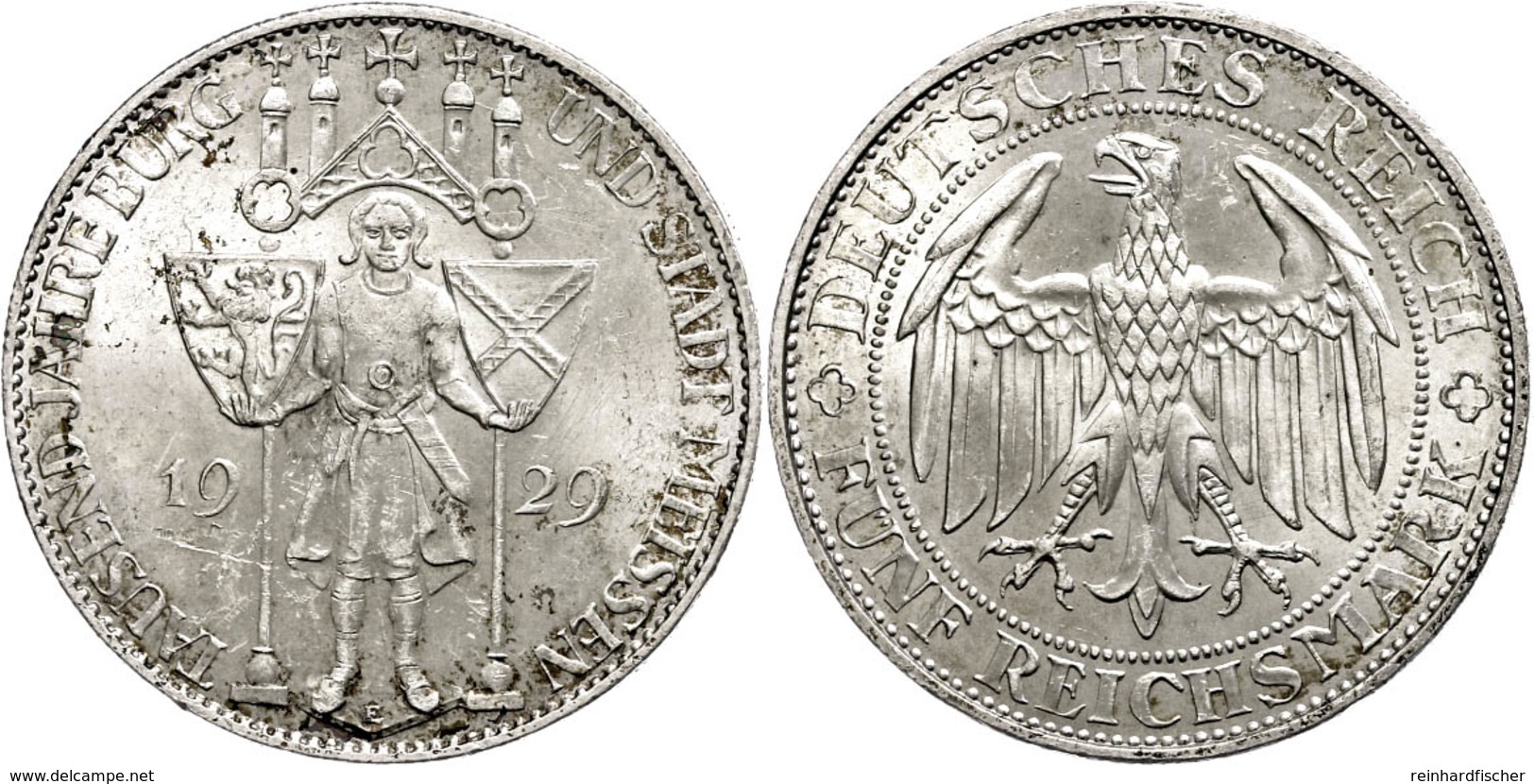 166 5 Reichsmark, 1929, Meißen, Kl. Rf., Avers Vz, Revers Vz-st.., Katalog: J. 339 Vz-st - Sonstige & Ohne Zuordnung