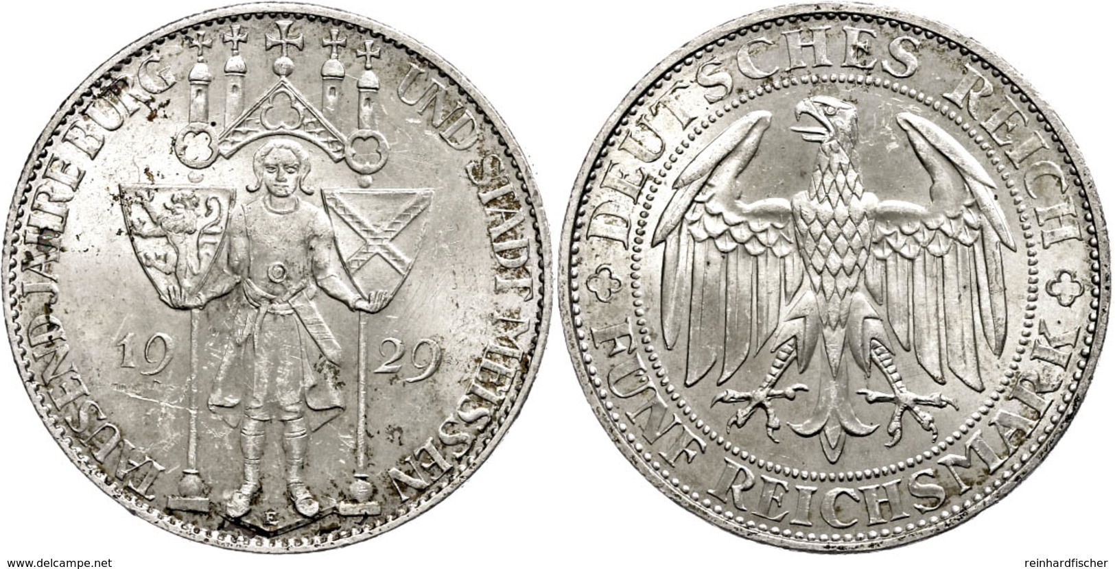 166 5 Reichsmark, 1929, Meißen, Kl. Rf., Avers Vz, Revers Vz-st.., Katalog: J. 339 Vz-st - Other & Unclassified