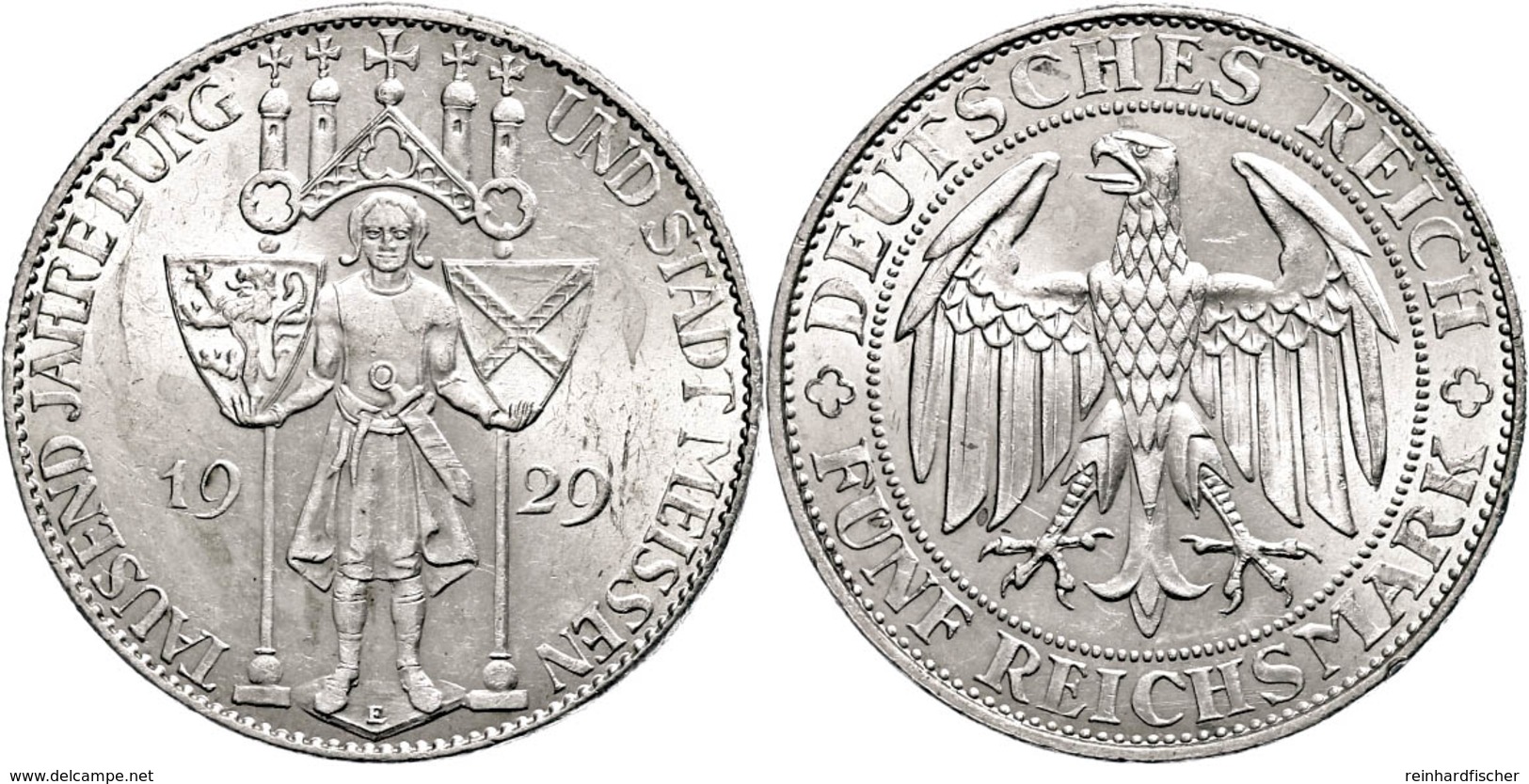 167 5 Reichsmark, 1929, Meißen, Kl. Rf., Vz., Katalog: J. 339 Vz - Sonstige & Ohne Zuordnung