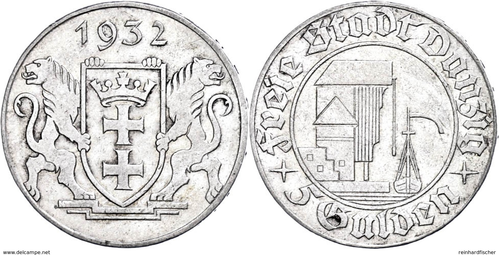176 Danzig, 5 Gulden, 1932, Krantor, F. Vz, Katalog: J. D 18 - Sonstige & Ohne Zuordnung