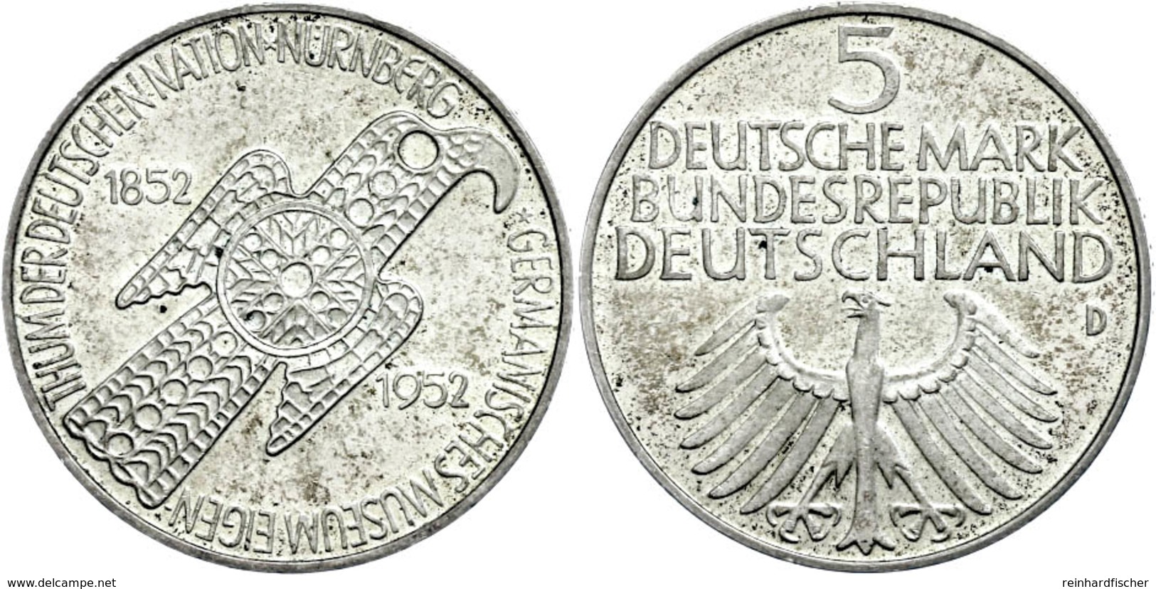 183 5 Mark, 1952, Germanisches Museum, Fleckige Patina, Vz., Katalog: J. 388 Vz - Sonstige & Ohne Zuordnung