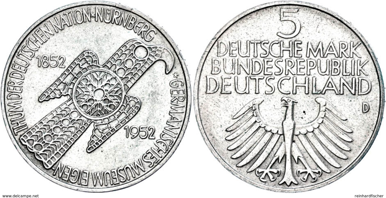 184 5 Mark, 1952, Germanisches Museum, Kl. Rf., Etwas Grünspan, Vz., Katalog: J. 388 Vz - Other & Unclassified