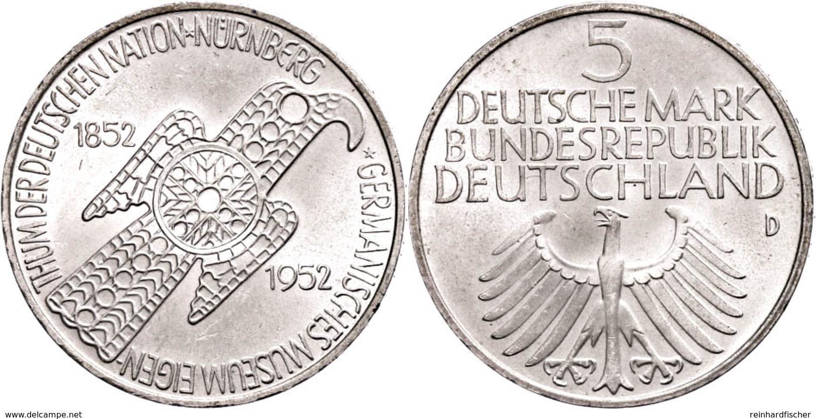 185 5 Mark, 1952, Germanisches Museum, Wz. Kratzer, St., Katalog: J. 388 St - Sonstige & Ohne Zuordnung