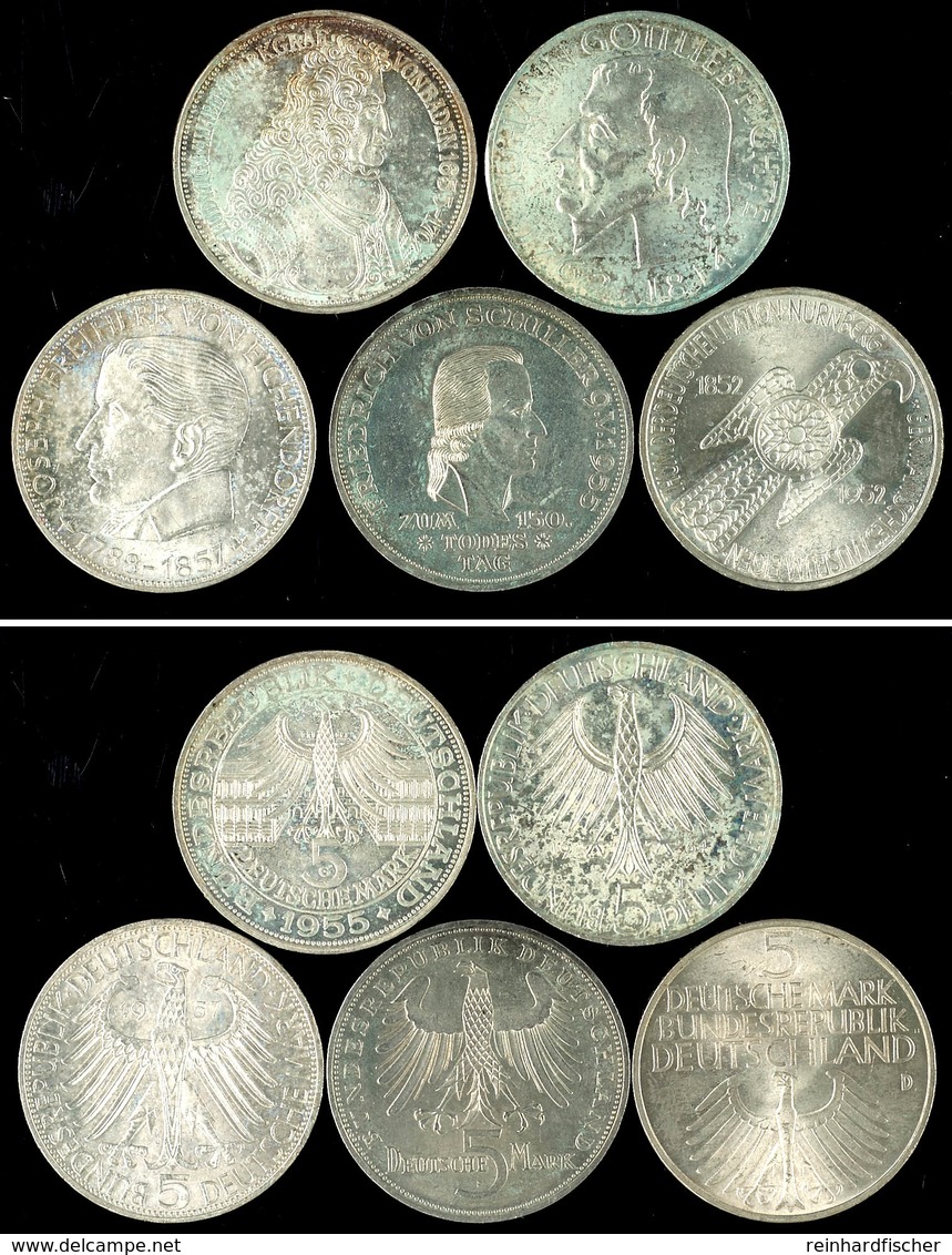 187 5x5 Mark, 1952-1964, Germanisches Museum Bis Fichte, J. 388, 389, 390, 391 Und 393, Jeweils Vz+., Katalog: J. 388/91 - Andere & Zonder Classificatie