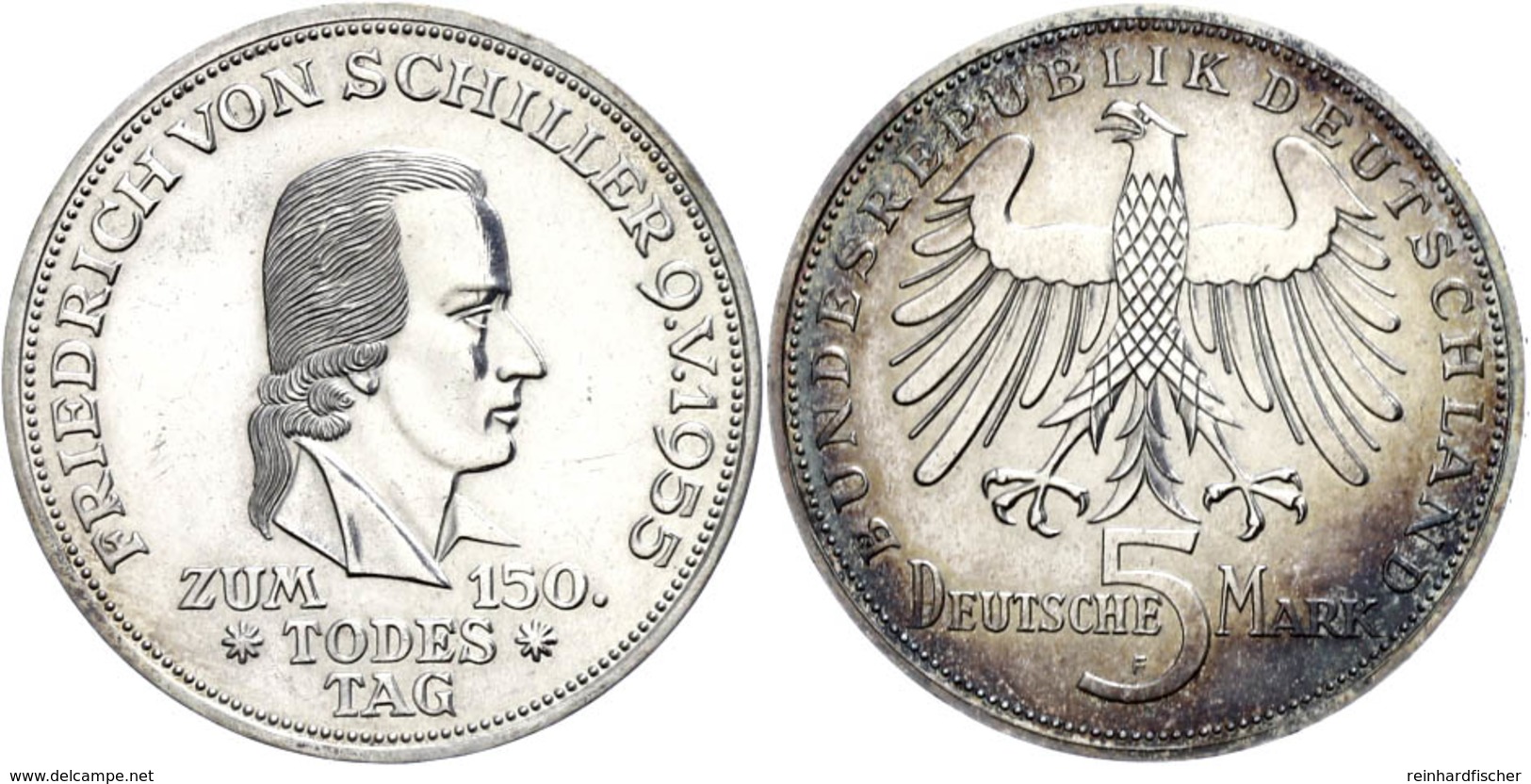 191 5 Mark, 1955, Schiller, Vz (etwas Angelaufen), Katalog: J. 389 Vz - Sonstige & Ohne Zuordnung