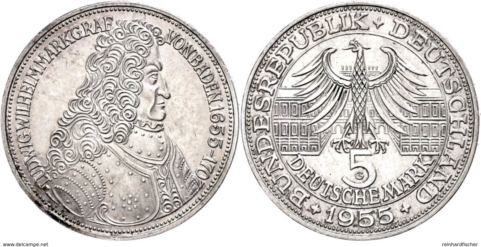 194 5 Mark, 1955, Markgraf Von Baden, Vz, Katalog: J. 390 Vz - Sonstige & Ohne Zuordnung