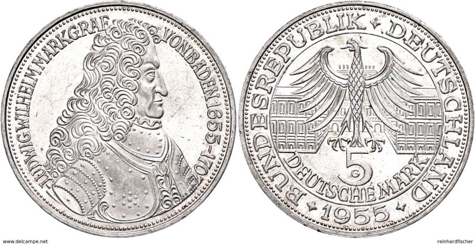 196 5 Mark, 1955, Markgraf Von Baden, Vz., Katalog: J. 390 Vz - Sonstige & Ohne Zuordnung