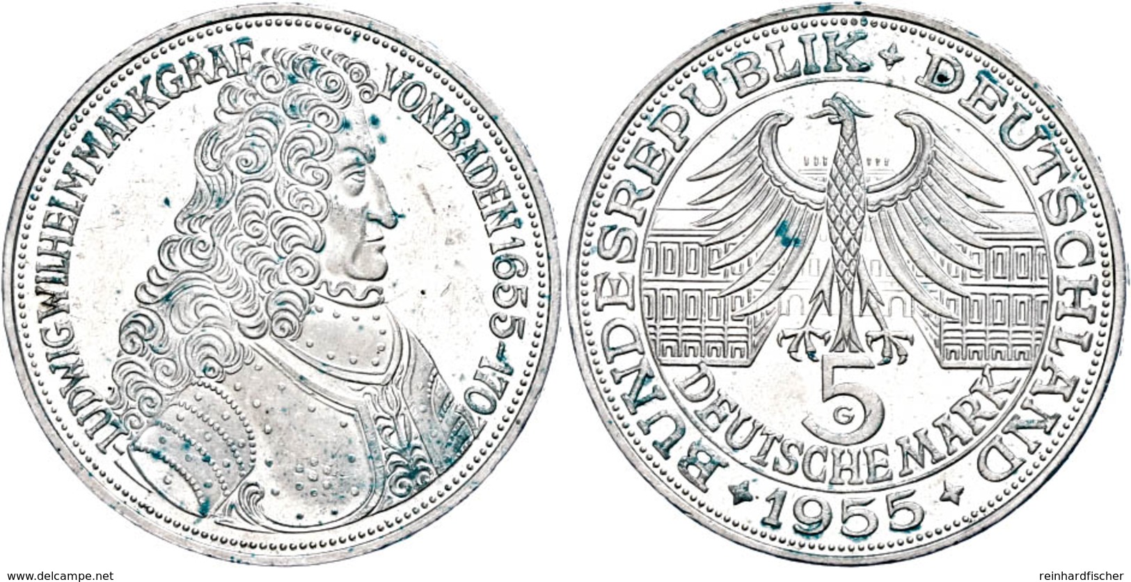 197 5 Mark, 1957, Markgraf Von Baden, Kl. Rf., Vz., Katalog: J. 390 Vz - Andere & Zonder Classificatie