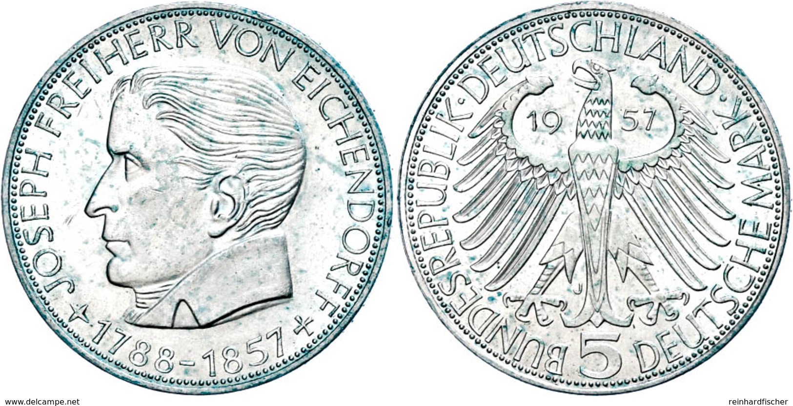 198 5 Mark, 1957, Eichendorff, Etwas Grünspan, Vz-st., Katalog: J. 391 Vz-st - Andere & Zonder Classificatie