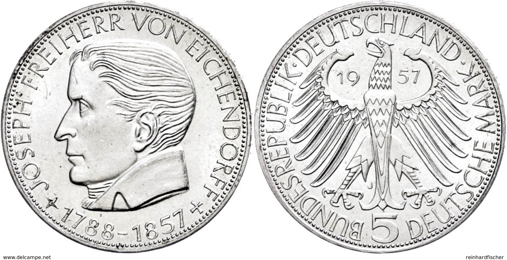 201 5 Mark, 1957, Eichendorff, Wz. Kratzer Auf Dem Avers, F. St., Katalog: J. 391 - Sonstige & Ohne Zuordnung