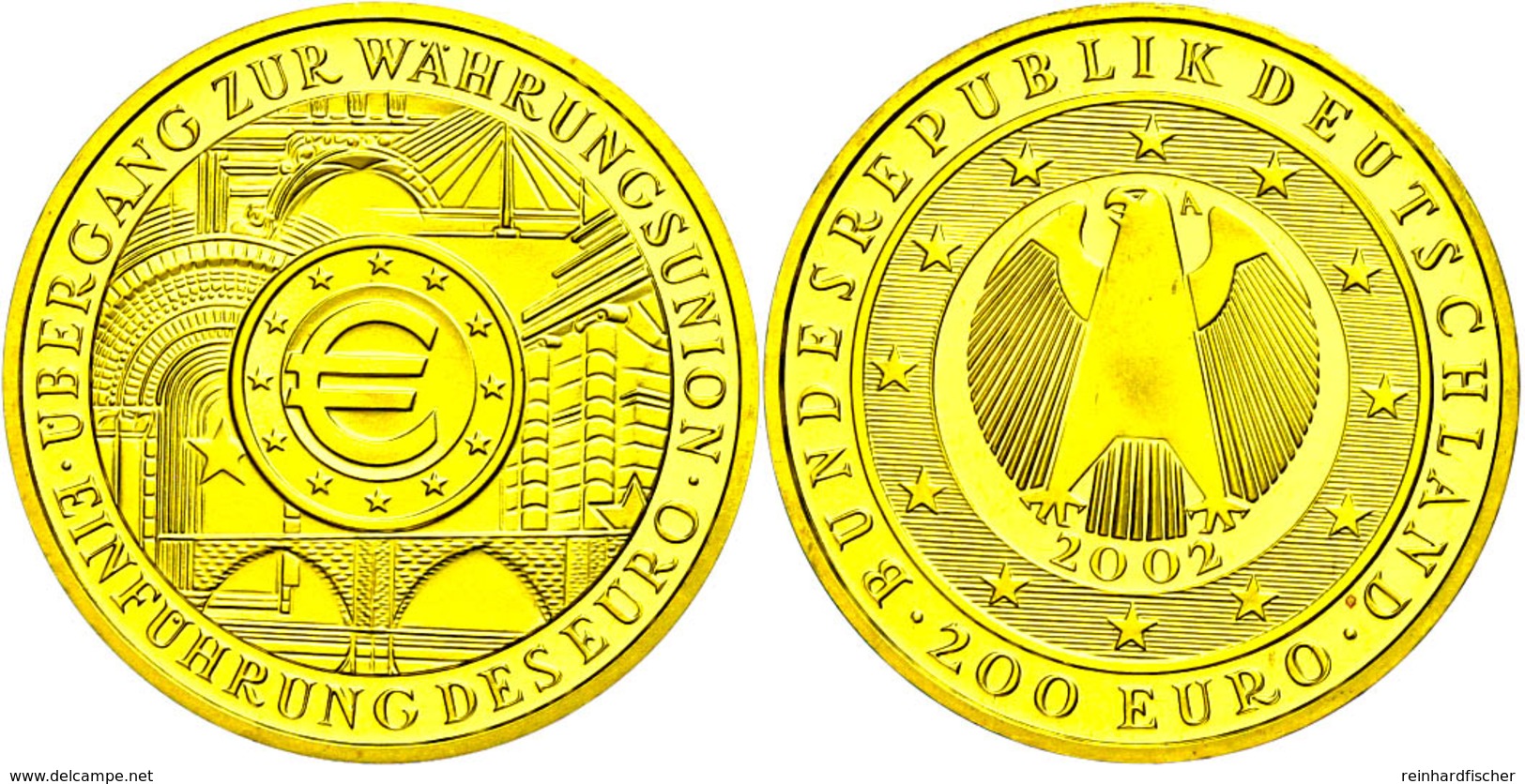 207 200 Euro, Gold, 2002, A, Währungsunion, Mit Zertifikat In Ausgabeschatulle, St., Katalog: J. 494 St - Sonstige & Ohne Zuordnung
