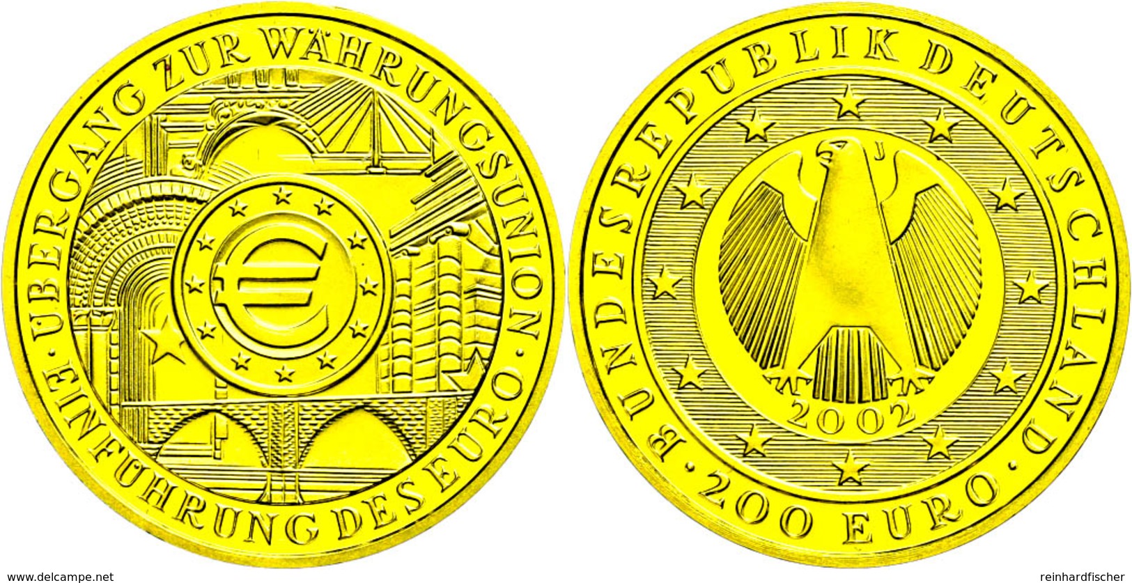 212 200 Euro, Gold, 2002, J, Währungsunion, Mit Zertifikat In Ausgabeschatulle, St., Katalog: J. 494 St - Sonstige & Ohne Zuordnung