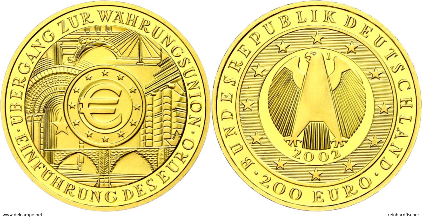 213 200 Euro, Gold, 2002, J, Währungsunion, Ohne Zertifikat In Ausgabeschatulle, St., Katalog: J. 494 St - Sonstige & Ohne Zuordnung