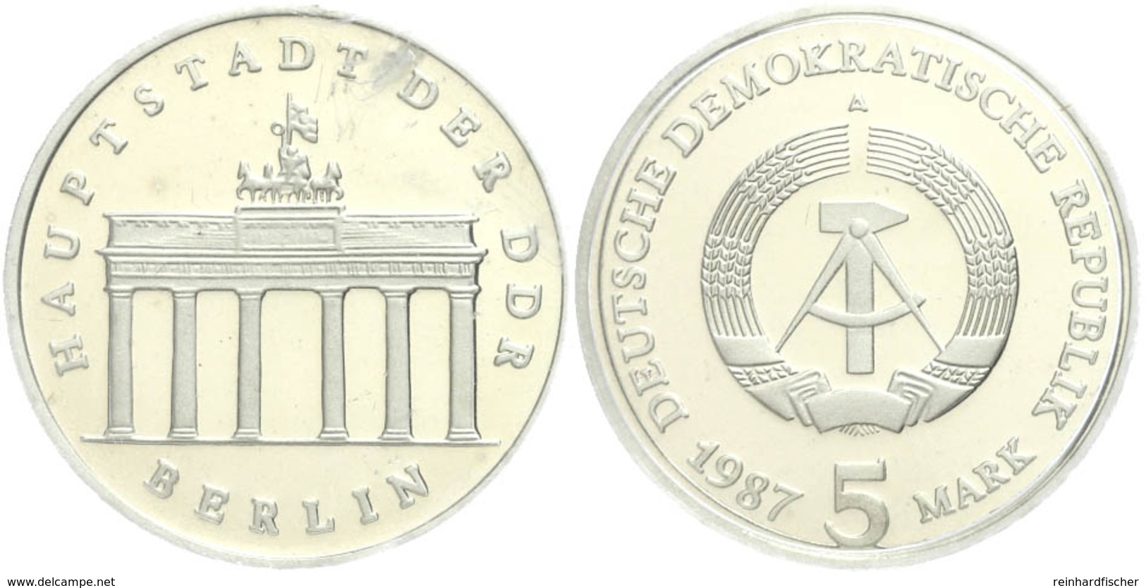 217 5 Mark, 1987, Brandenburger Tor, In Hartplastik Verplombt, PP., Katalog: J. 1536 PP - Andere & Zonder Classificatie