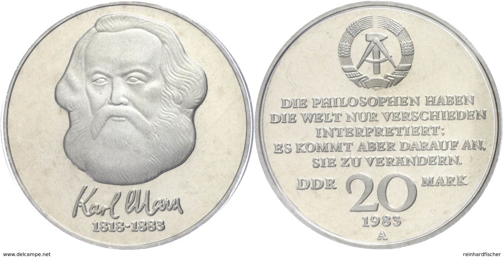 255 20 Mark, 1983, Marx, In Hartplastik Verplombt, PP., Katalog: J. 1592 PP - Andere & Zonder Classificatie