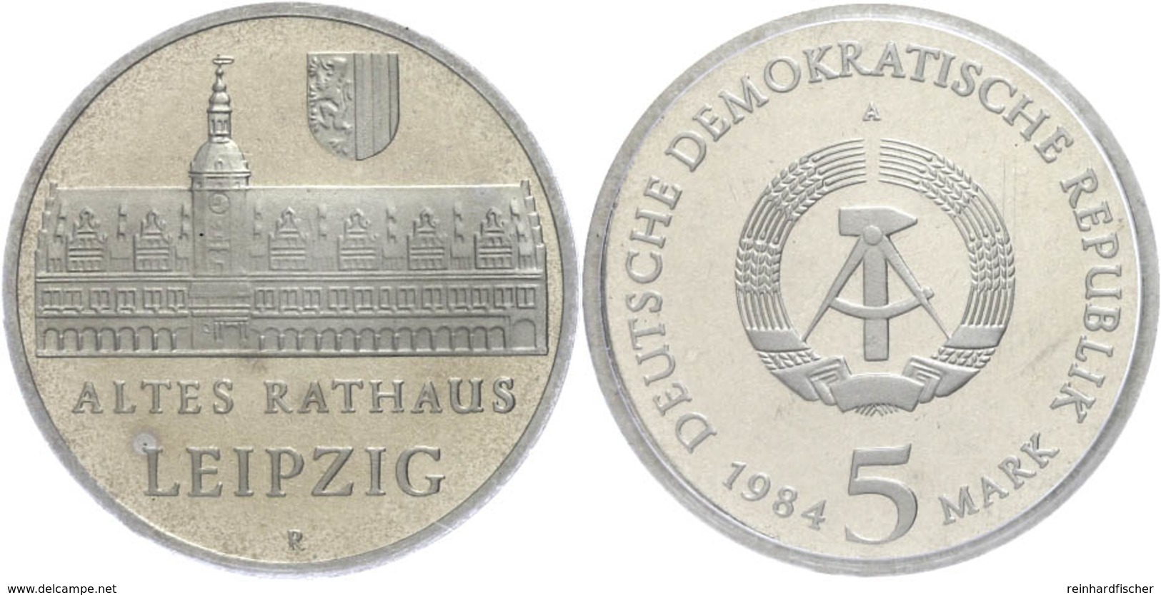 256 5 Mark, 1984, Rathaus Leipzig, In Hartplastik Verplombt, PP., Katalog: J. 1596 PP - Andere & Zonder Classificatie