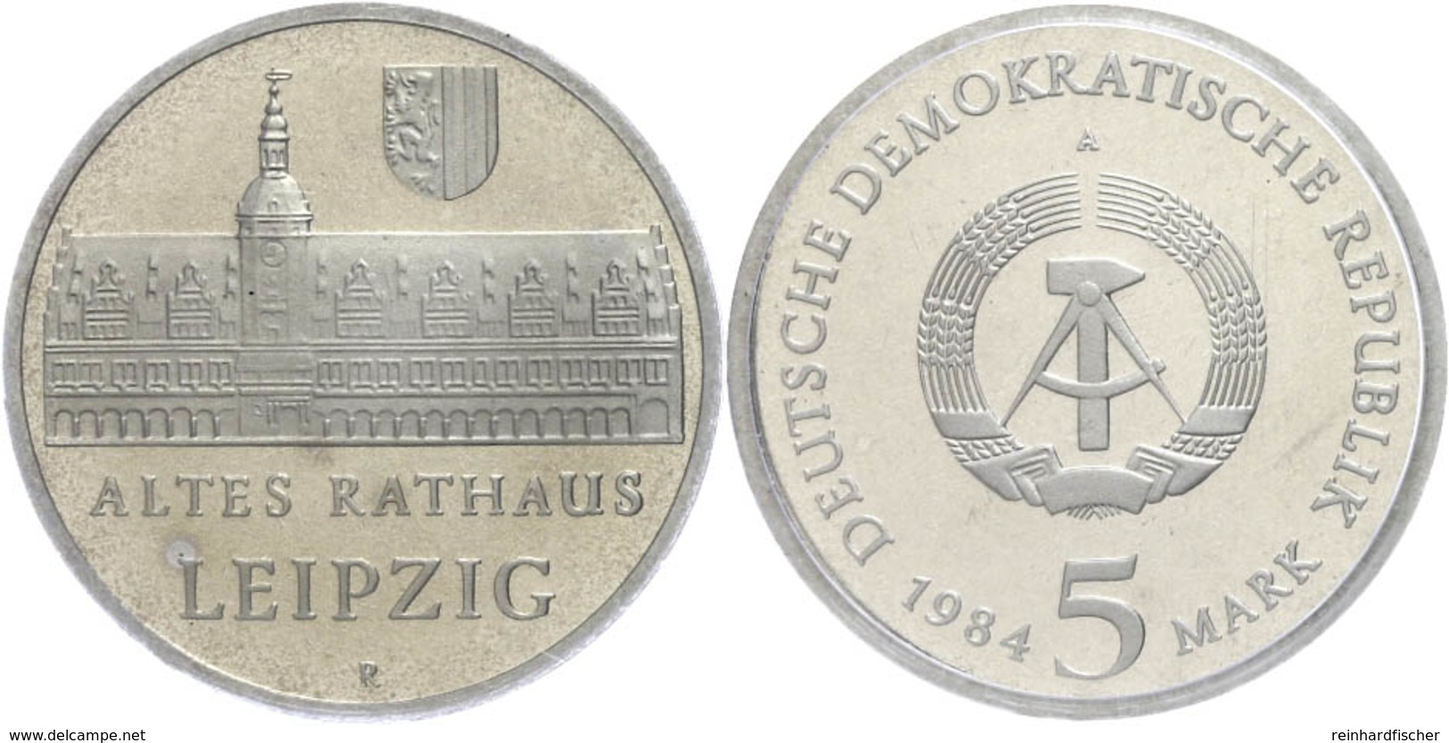 256 5 Mark, 1984, Rathaus Leipzig, In Hartplastik Verplombt, PP., Katalog: J. 1596 PP - Sonstige & Ohne Zuordnung