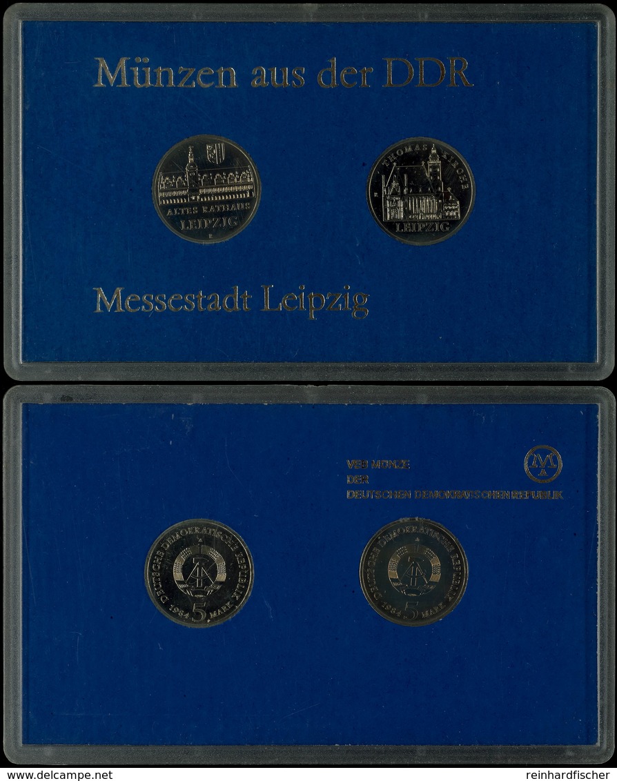 276 Thematischer Kursmünzensatz Messestadt Leipzig, 1984, Mit 5 Mark Thomaskirche Leipzig Und Altes Rathaus Leipzig, In  - Ongebruikte Sets & Proefsets