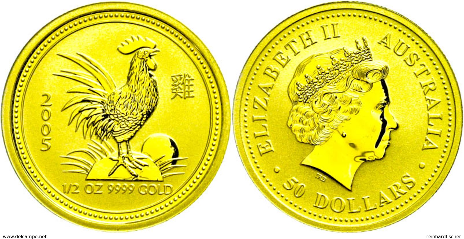 294 50 Dollars, Gold, 2005, Jahr Des Hahns, 1/2 Unze Fein, In Kapsel (gebrochen), St.  St - Andere & Zonder Classificatie