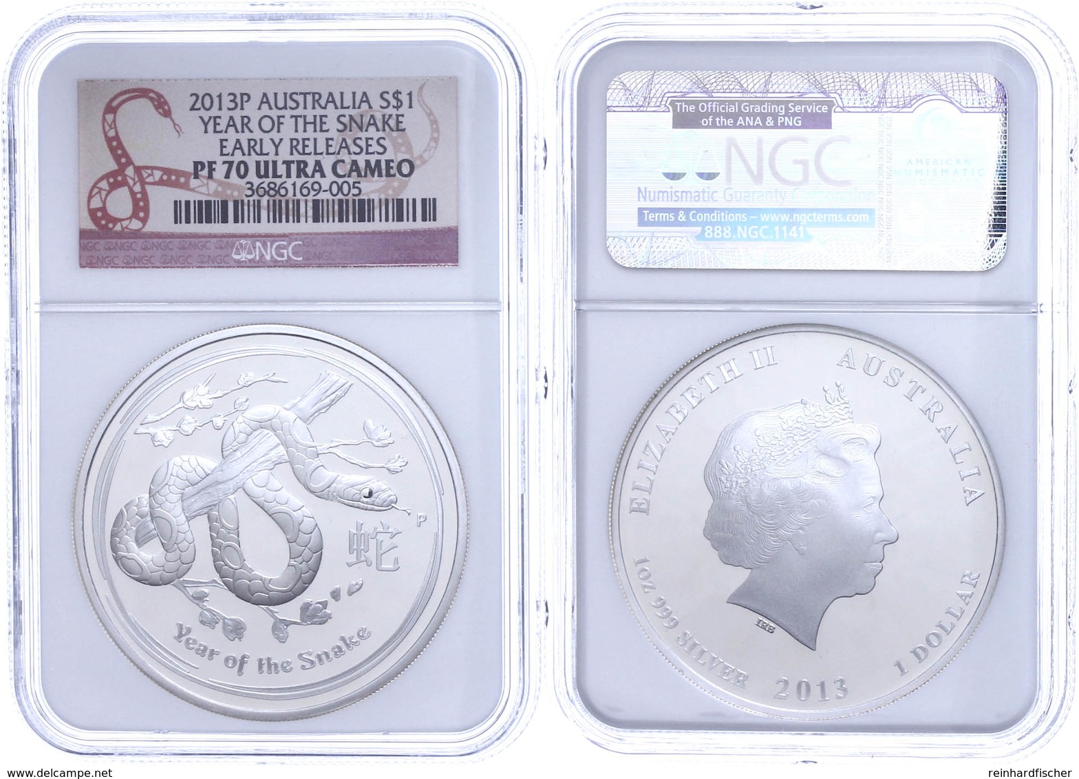 297 1 Dollar, 2013, P, Year Of The Snake, In Slab Der NGC Mit Der Bewertung PF70 Ultra Cameo, Early Releases. - Andere & Zonder Classificatie