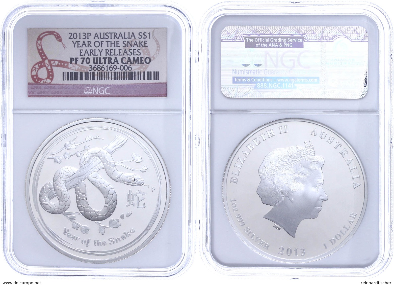 299 Dollar, 2013, P, Year Of The Snake, In Slab Der NGC Mit Der Bewertung PF70 Ultra Cameo, Early Releases. - Andere & Zonder Classificatie