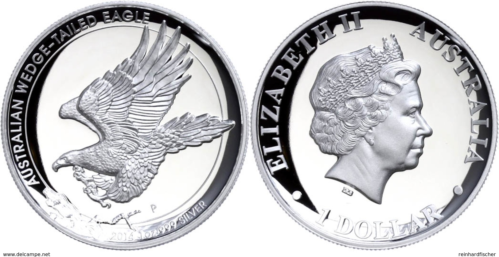 302 1 Dollar, 2014, Wedge Tailed Eagle, 1 Unze Silber, High Relief, Etui Mit OVP Und Zertifikat. Auflage Nur 10.000 Stüc - Sonstige & Ohne Zuordnung