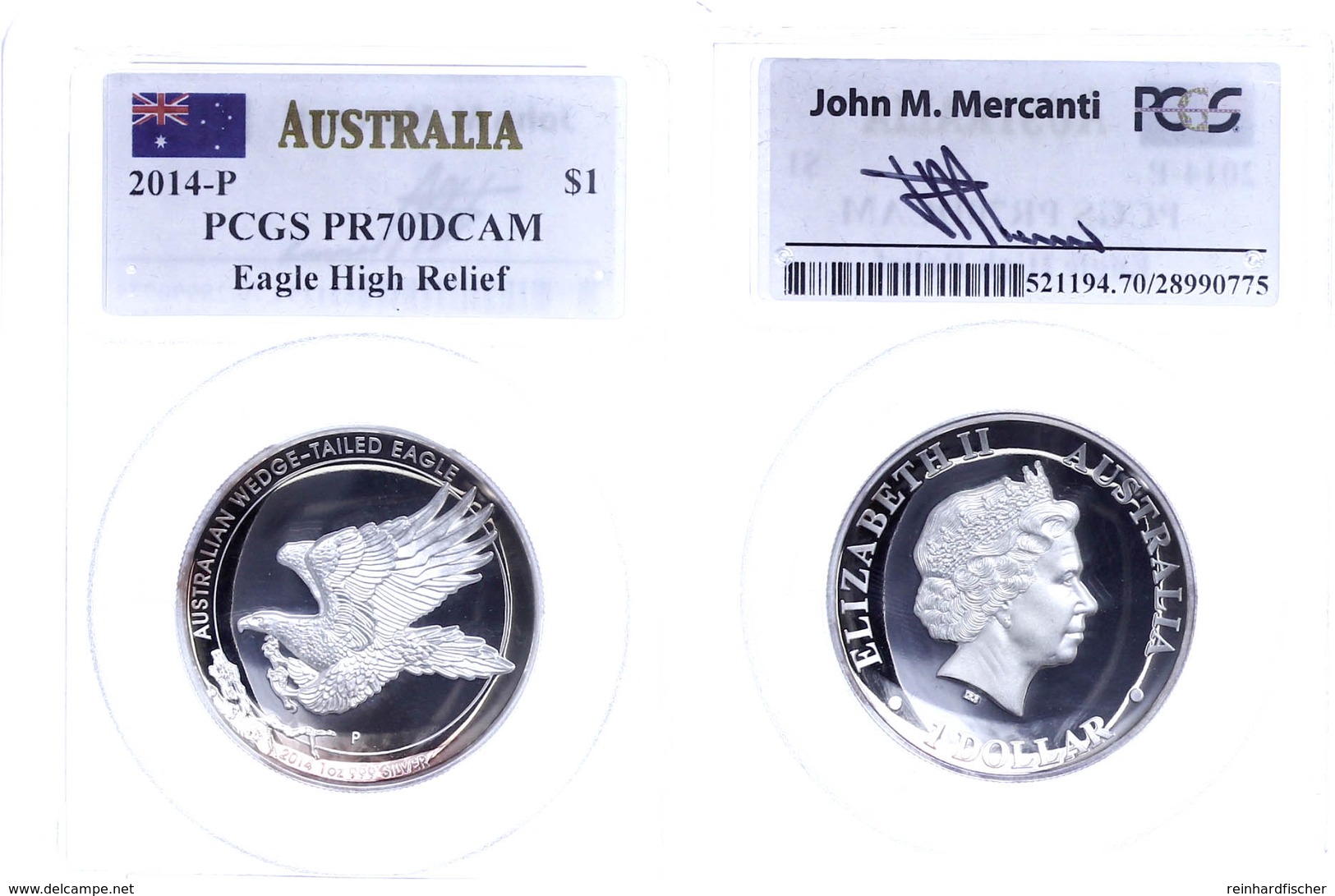 304 1 Dollar, 2014, Wedge Tailed Eagle, In Slab Der PCGS Mit Der Bewertung PR70DCAM, High Relief, Mercanti-Flag Label, M - Andere & Zonder Classificatie