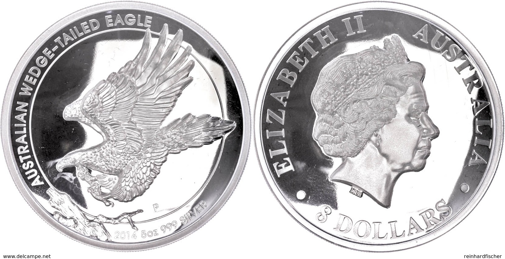 306 8 Dollars, 2014, Wedge Tailed Eagle, 5 Unzen Silber, High Relief, Etui Mit OVP Und Zertifikat. Auflage Nur 5.000 Stü - Sonstige & Ohne Zuordnung