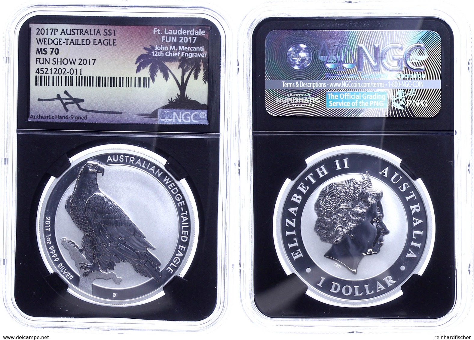 322 1 Dollar, 2017, Wedge Tailed Eagle-FUN Show, In Slab Der NGC Mit Der Bewertung MS70, Black Core, Mercanti Label. - Andere & Zonder Classificatie