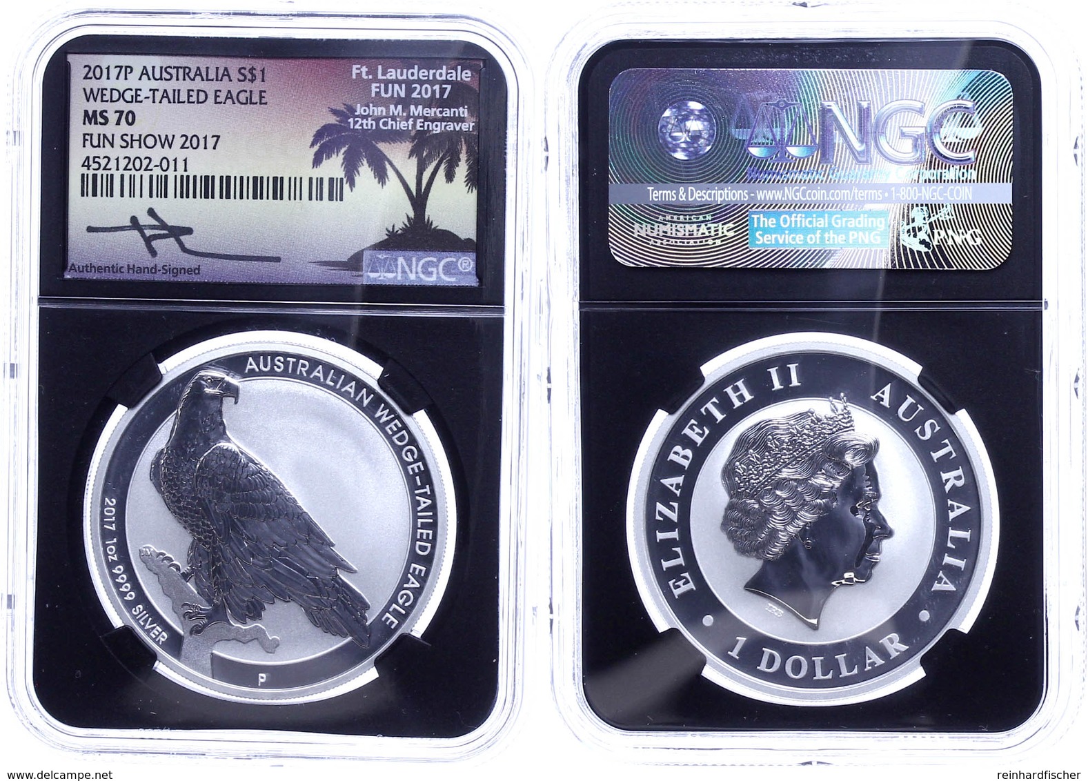 322 1 Dollar, 2017, Wedge Tailed Eagle-FUN Show, In Slab Der NGC Mit Der Bewertung MS70, Black Core, Mercanti Label. - Sonstige & Ohne Zuordnung