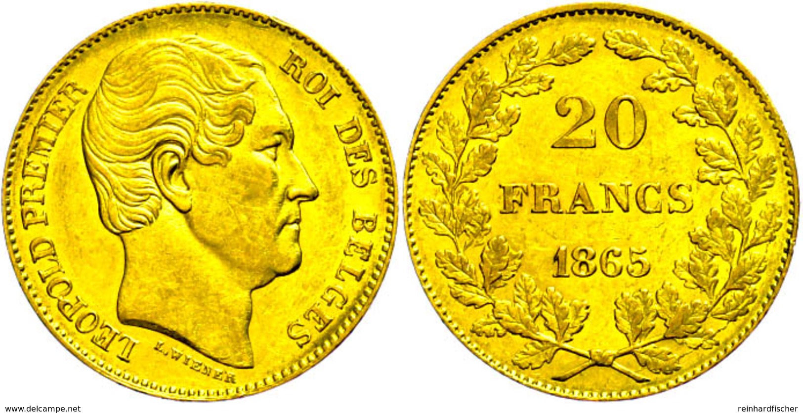 323 20 Francs, Gold, 1865, Leopold I., Fb. 411, Ss-vz.  Ss-vz - Other & Unclassified