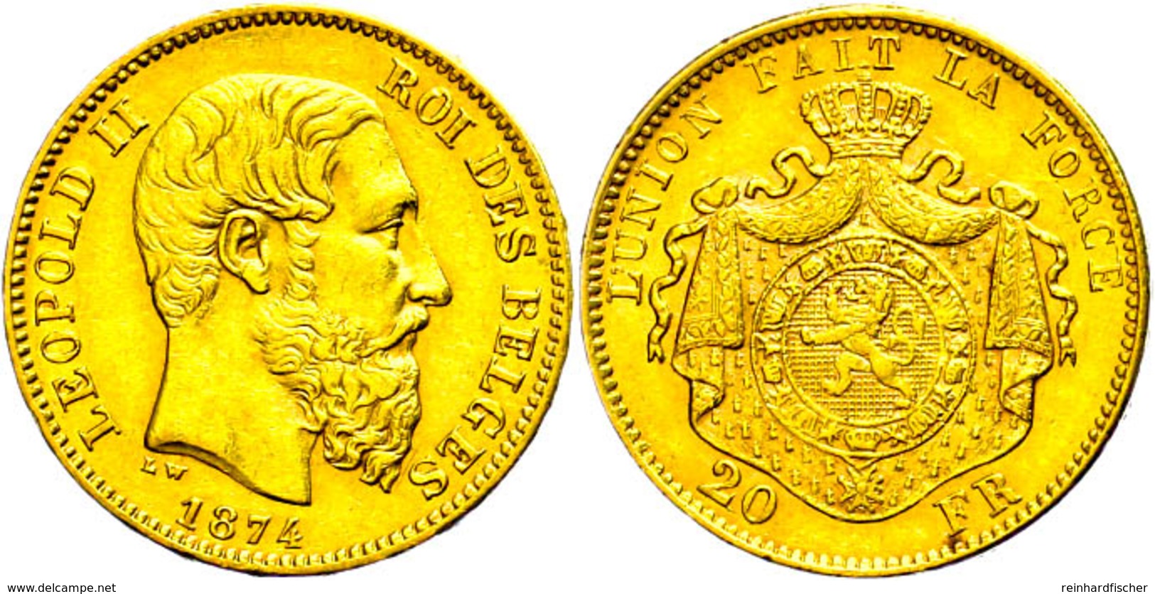 324 20 Francs, Gold, 1874, Leopold II., Fb. 412, Ss.  Ss - Other & Unclassified