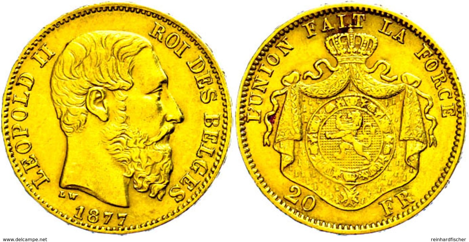 325 20 Francs, Gold, 1877, Leopold II., Fb. 412, Ss.  Ss - Other & Unclassified