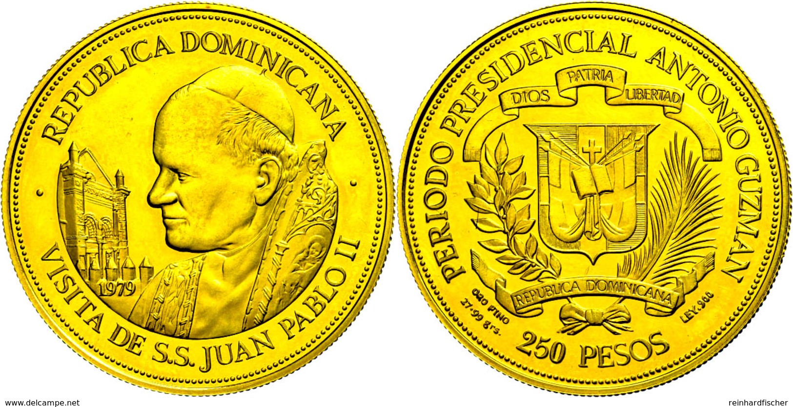 366 250 Pesos, 1979, Auf Den Papstbesuch, KM 56, Schön 50, 27,99g Fein. Auflage Nur 1.000 Stück, Angelaufen, PP.  PP - Dominican Republic