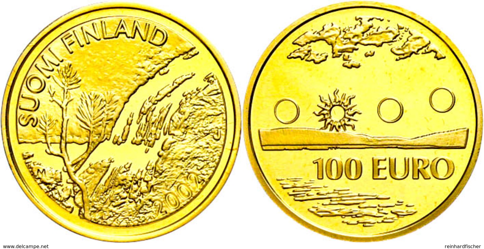 381 100 Euro, Gold, 2002, Mitternachtssonne, Fb. 15, In Kapsel, PP.  PP - Finland