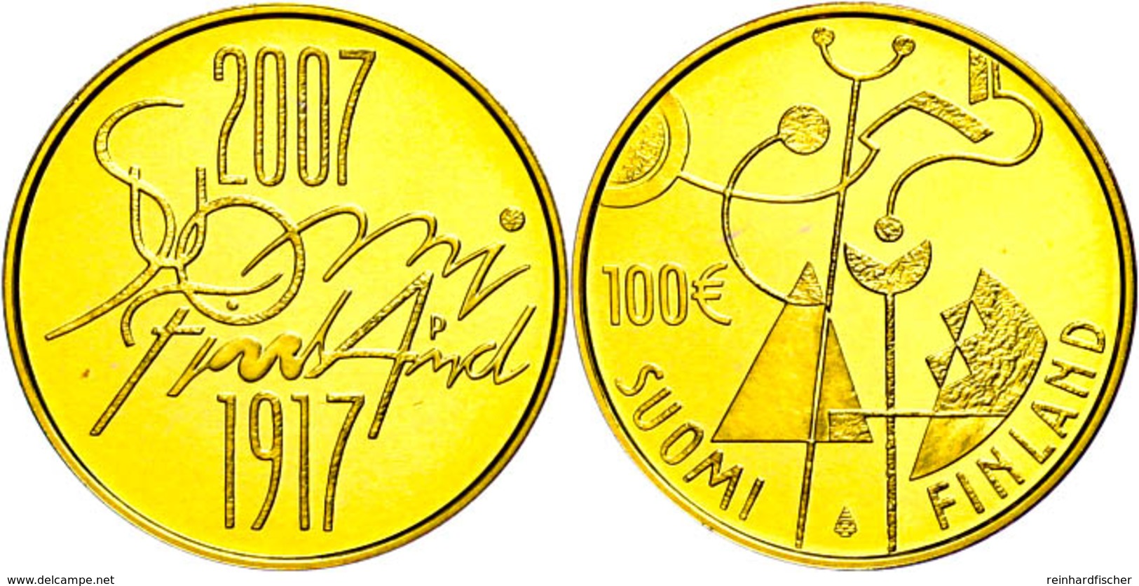382 100 Euro, Gold, 2007, 100 Jahre Unabhängigkeit, KM 137, In Kapsel, PP.  PP - Finnland