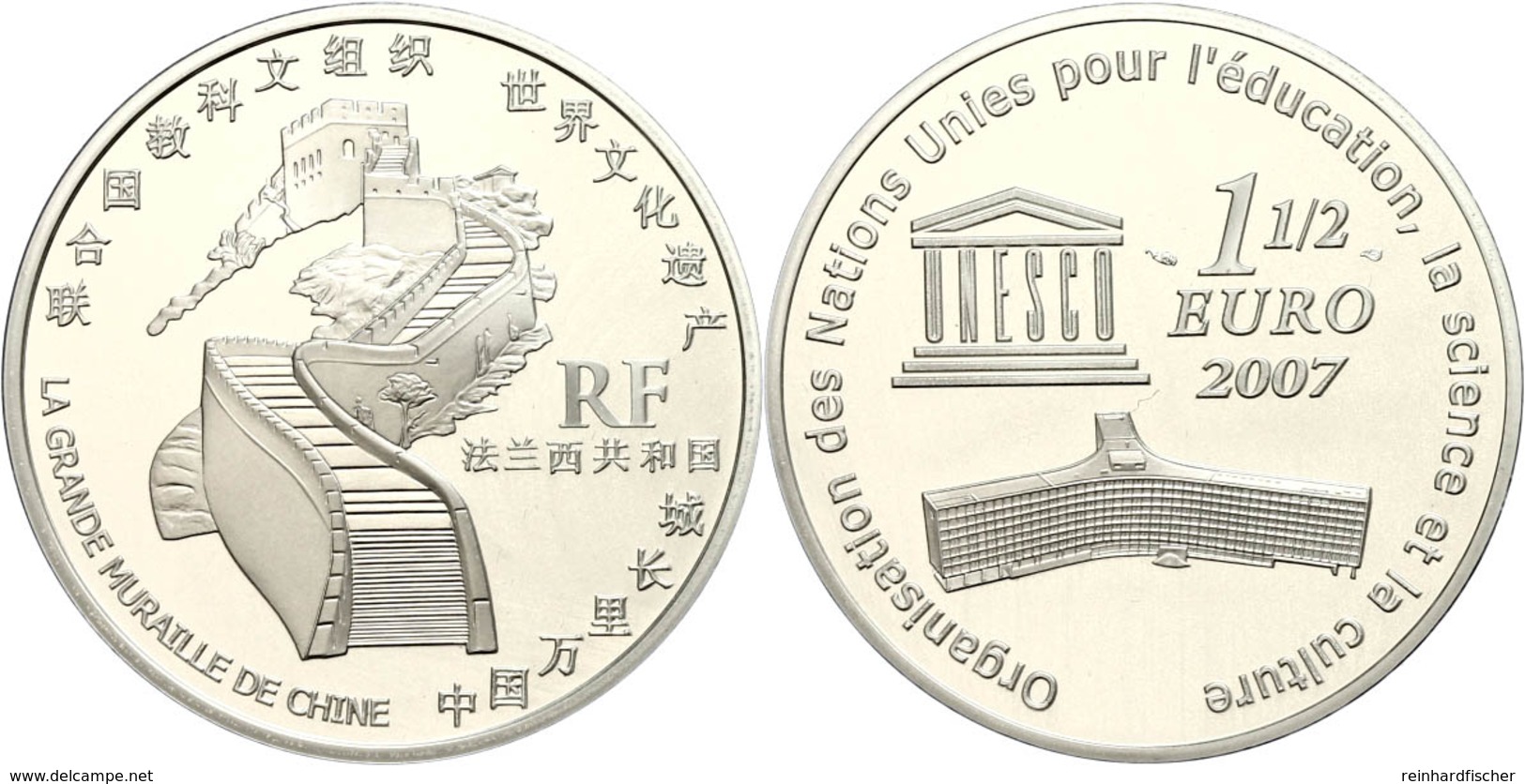 397 1,5 Euro, 2007, 60 Jahre UNESCO - Chinesische Mauer, Schön 919, Im Etui Mit OVP Und Zertifikat, Angelaufen, PP. Aufl - Sonstige & Ohne Zuordnung