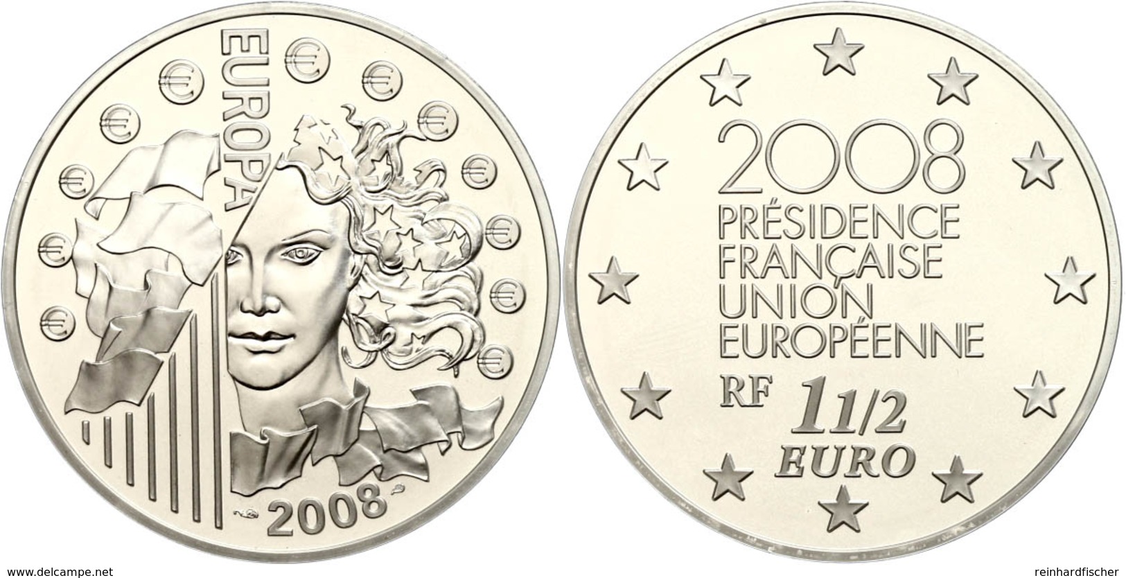 405 1,5 Euro, 2008, Europäische Währungsunion, KM 1527, Schön 962 Im Etui Mit OVP Und Zertifikat, Angelaufen, PP. Auflag - Sonstige & Ohne Zuordnung