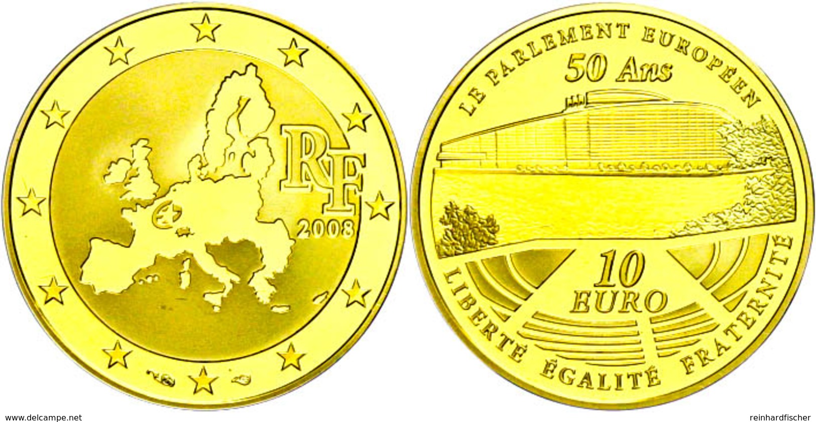 406 10 Euro, Gold, 2008, 50 Jahre Europäische Parlament, KM 1533, In Kapsel, PP. Auflage 3000 Stück.  PP - Sonstige & Ohne Zuordnung