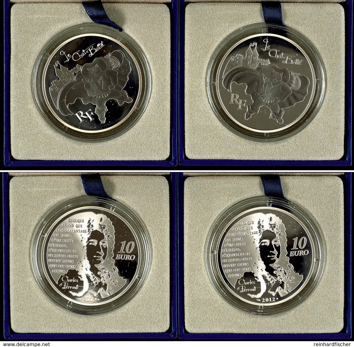 416 Set Zu 2x 10 Euro, 2012, Le Chat Botte, Je 900er Silber, In Etuis Mit OVPs Und Zertifikaten. Auflage Je Münze 5.000  - Sonstige & Ohne Zuordnung