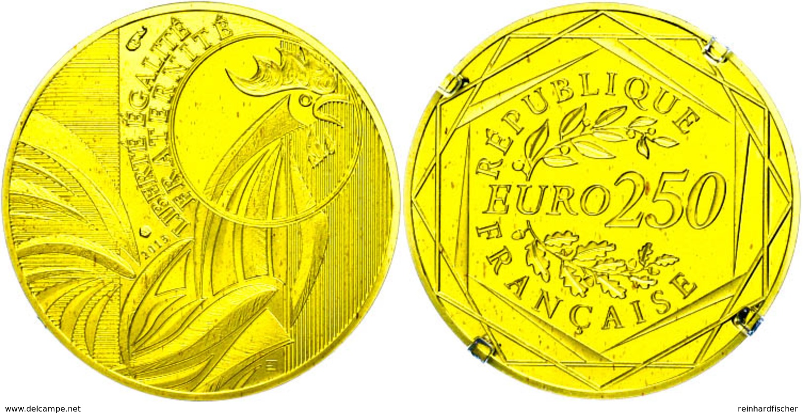 418 250 Euro, Gold, 2015, Nationale Symbole - Gallischer Hahn, Schön 1582, In Etui, St.  St - Other & Unclassified