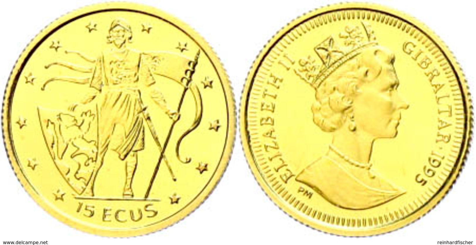 445 Gibraltar, 15 Ecu, Gold, 1995, Heinrich Der Löwe, 1/25 Unze, KM 497, In Kapsel, PP.  PP - Sonstige & Ohne Zuordnung