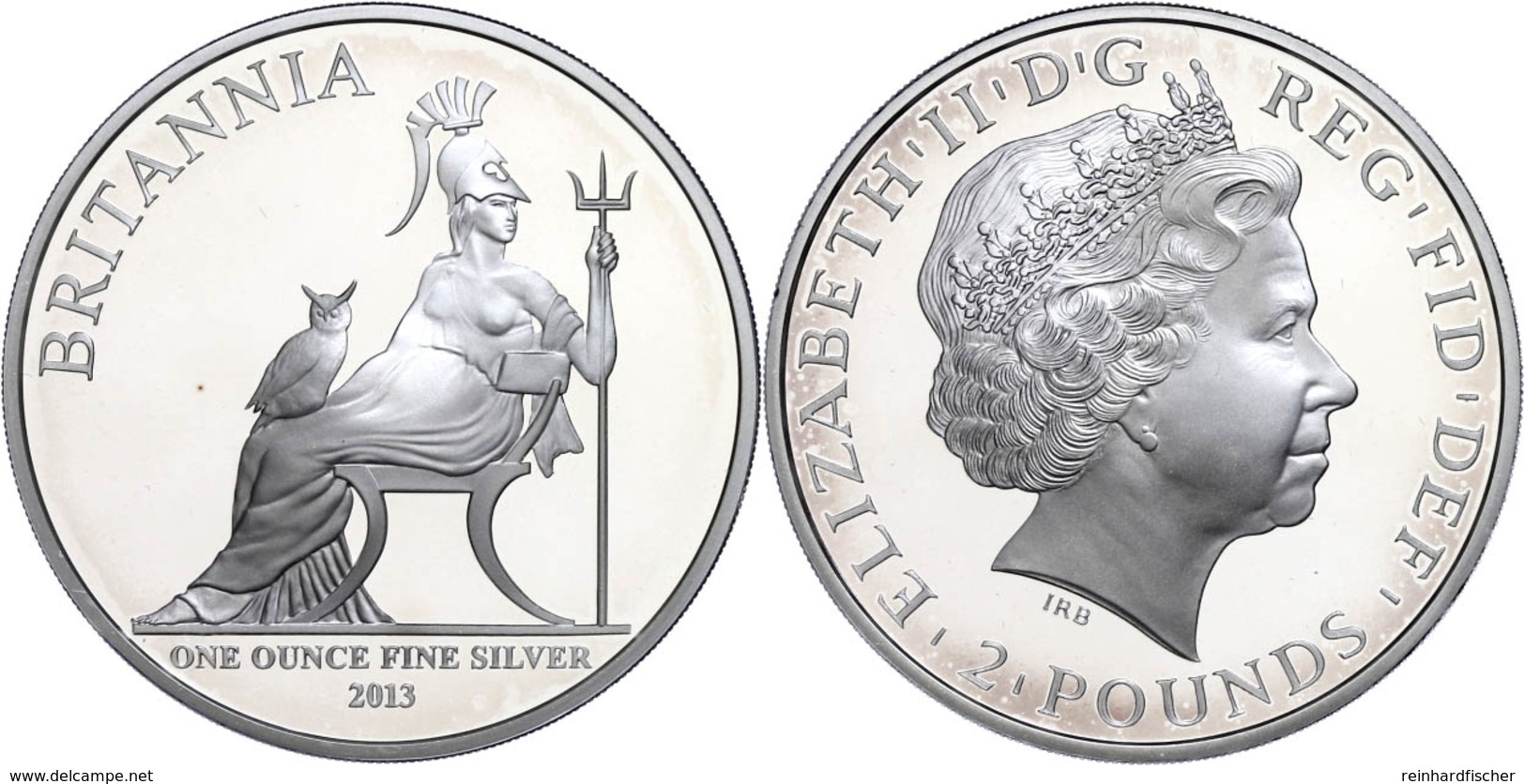 447 2 Pounds, 2013, Britannia, 1 Unze Silber, Etui Mit OVP Und Zertifikat. Auflage Nur 2.500 Stück, Angelaufen, PP  PP - Sonstige & Ohne Zuordnung