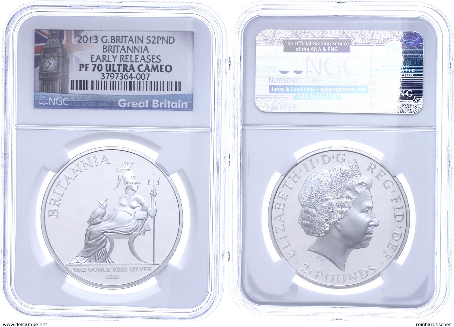 449 2 Pounds, 2013, Britannia, In Slab Der NGC Mit Der Bewertung PF70 Ultra Cameo, Early Releases, Big Ben Label. - Other & Unclassified