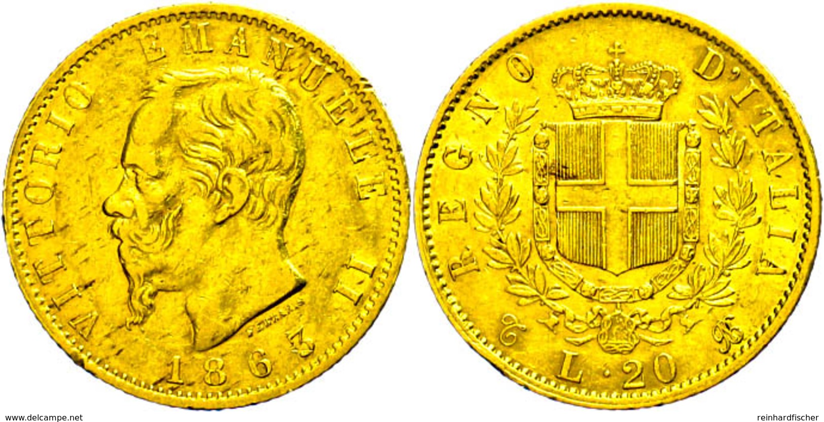 469 20 Lire, Gold, 1863, Vittorio Emanuele II., Fb. 11, Kl. Kr. Und Rf., Ss.  Ss - Other & Unclassified