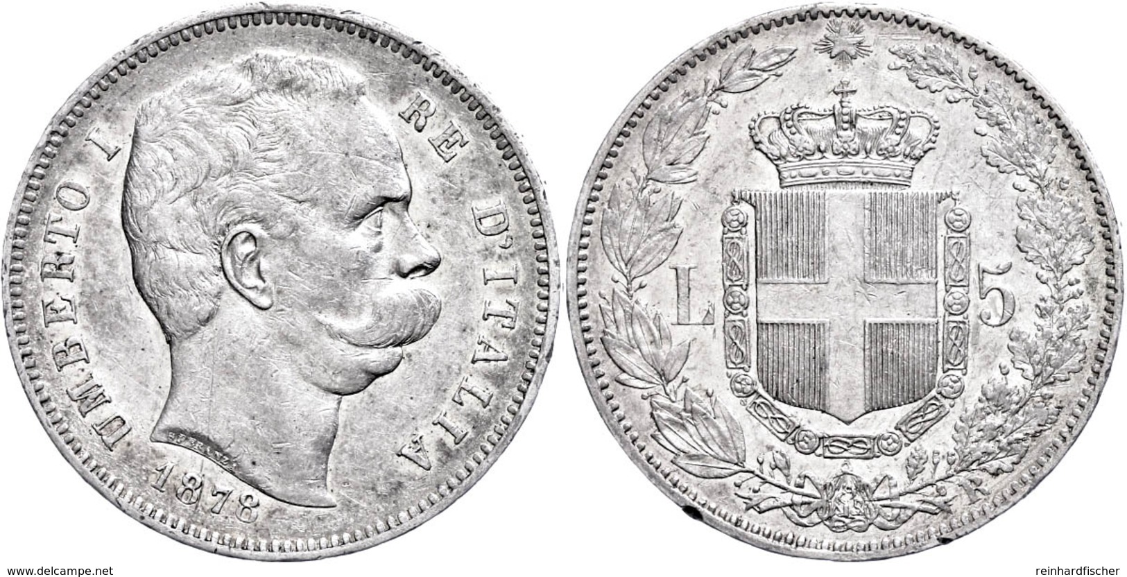 470 5 Lira, 1878, Umberto I., KM 20, Randfehler, Kratzer, Ss.  Ss - Andere & Zonder Classificatie