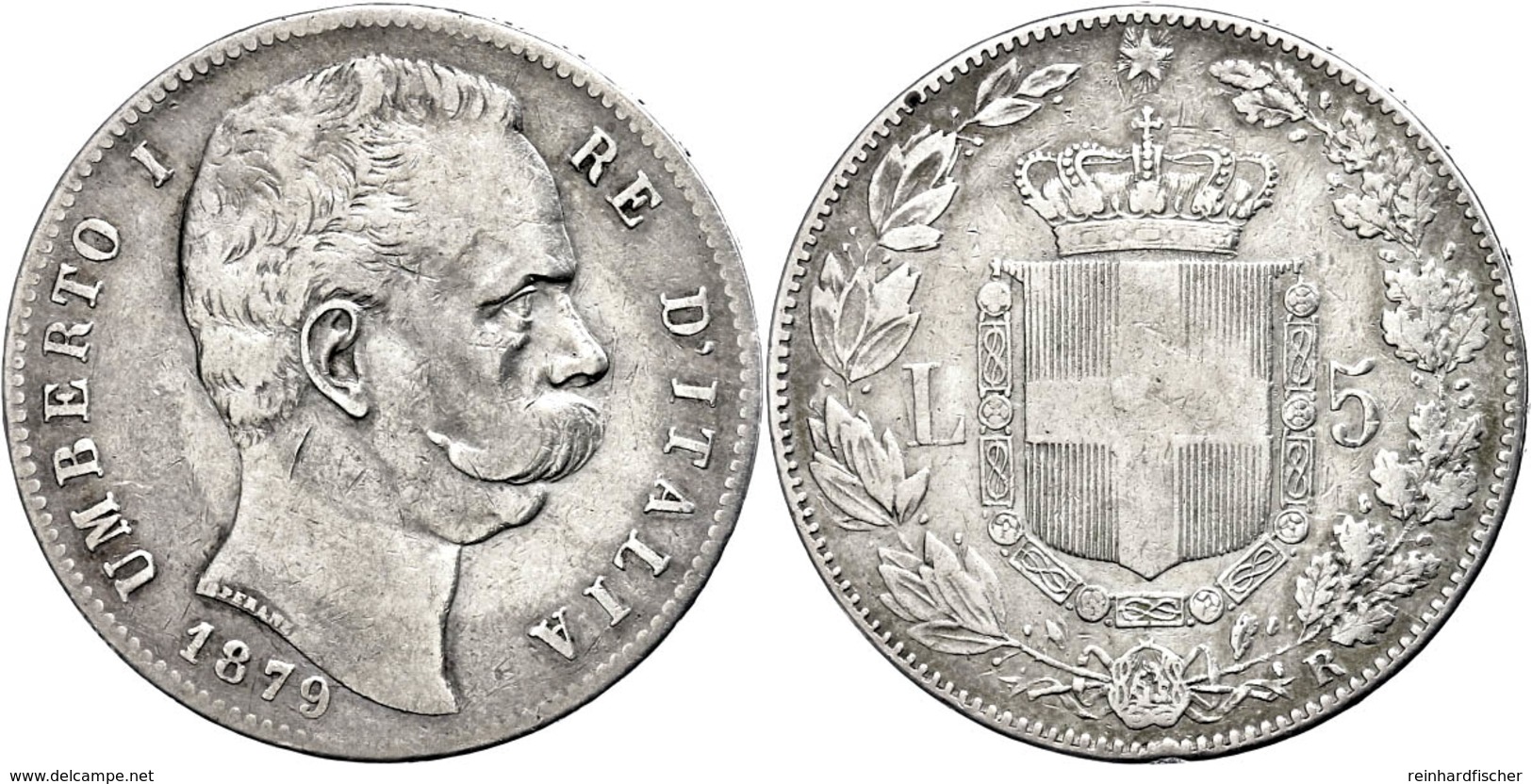 471 5 Lire, 1879, Rom, Umberto I. 1878-1900, KM 20, Randfehler, Ss.  Ss - Andere & Zonder Classificatie