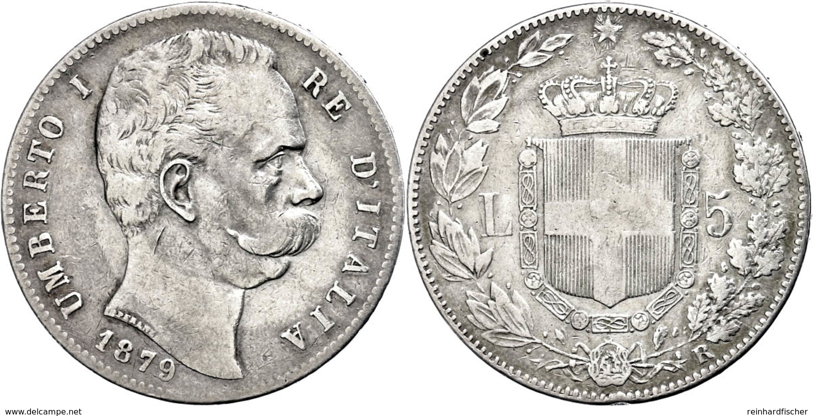 471 5 Lire, 1879, Rom, Umberto I. 1878-1900, KM 20, Randfehler, Ss.  Ss - Other & Unclassified